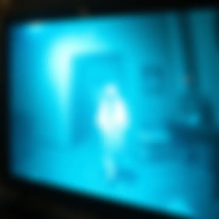 Apparition Caught on Security Camera A faint ghostly figure appears on a security camera screen in a dimly lit room