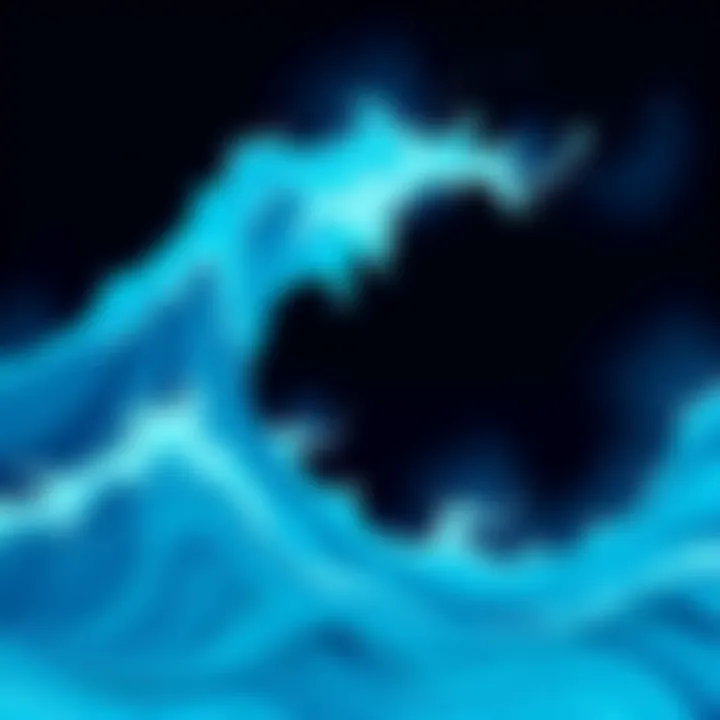 A vibrant blue and teal illustration representing an energetic wave, symbolizing the Aquarian vibe and its influence on individuals and communities.
