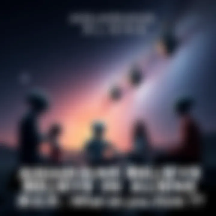 A group of Aquarians having a conversation about the possibility of aliens visiting Earth, set against a starry sky.