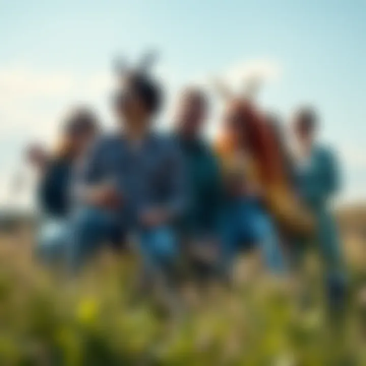 Aquarians rejecting technology A group of Aquarians gathered outdoors, enjoying nature without digital devices, contrasting their usual tech-savvy image.