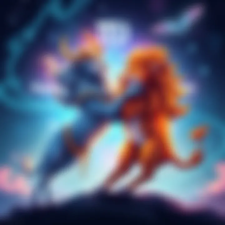 Two zodiac symbols, Aquarius and Leo, creatively illustrated together, representing their friendship dynamics.