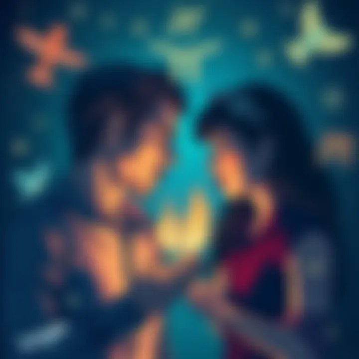 A couple representing Aquarius and Gemini arguing with frustrated expressions, surrounded by symbols of air signs.