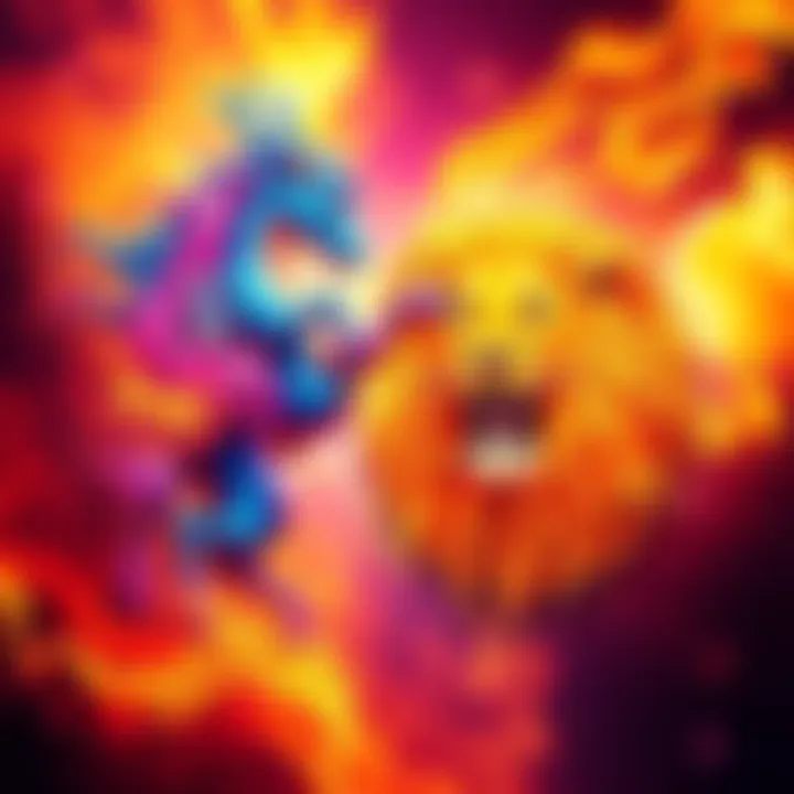 A visual representation of the Aquarius and Leo zodiac signs in a colorful and vibrant design, showcasing their traits and dynamics in a fiery background.