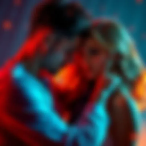 An Aquarius man and a Leo woman share a romantic moment, with the man displaying a calm demeanor and the woman radiating vibrant energy.