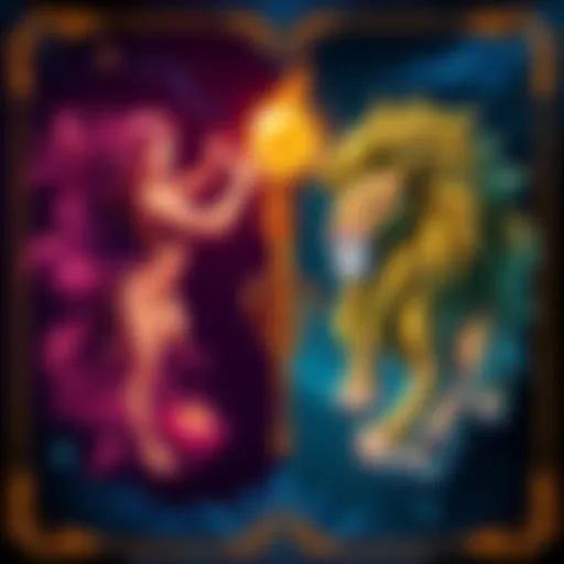 Illustration featuring the Aquarius and Leo zodiac symbols with contrasting colors and imagery, representing their stereotypes and traits.