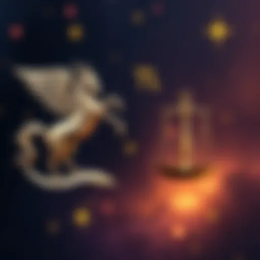 Aquarius and Libra zodiac symbols with stars and a cosmic background