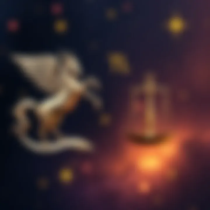 Aquarius and Libra zodiac symbols with stars and a cosmic background