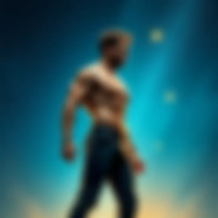 A man with unique traits and charm, symbolizing emotional depth, standing in a dynamic pose against a starry background.