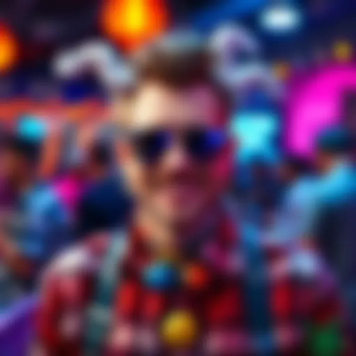 A confident Aquarius man showcasing his unique fashion sense with vibrant colors and accessories, smiling in a social setting.