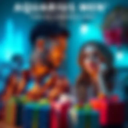 A woman looks thoughtful while talking to an Aquarius man who appears controlling, surrounded by gifts, illustrating the complex dynamics of their relationship.