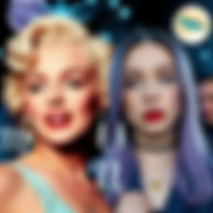Famous People with Aquarius Moons A collage featuring portraits of Marilyn Monroe and Billie Eilish with astrological symbols representing Aquarius.