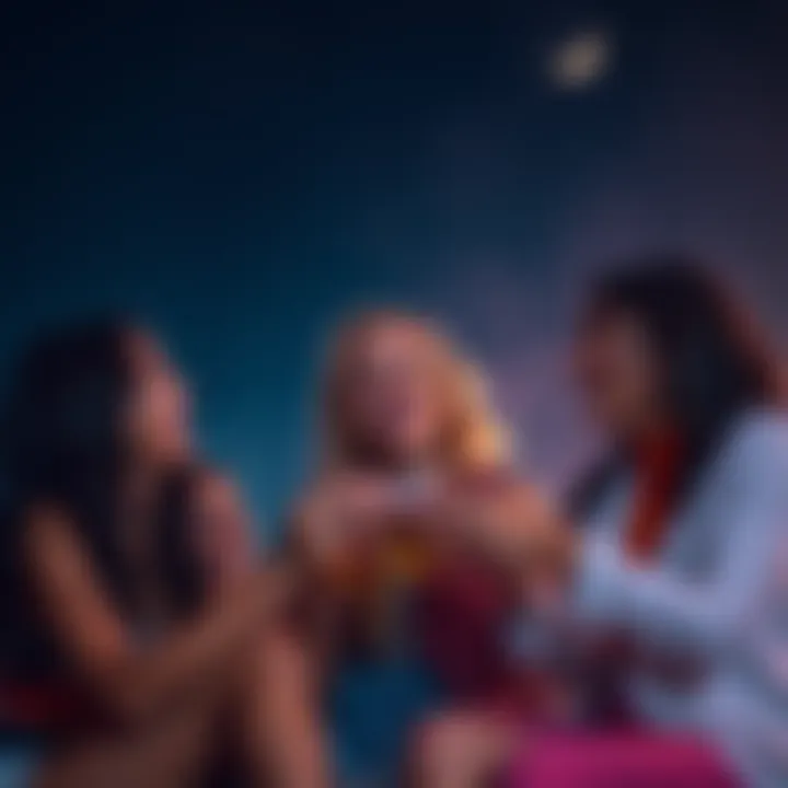 A group of friends laughing and playfully teasing each other, showcasing the flirtatious nature of Aquarius moons.