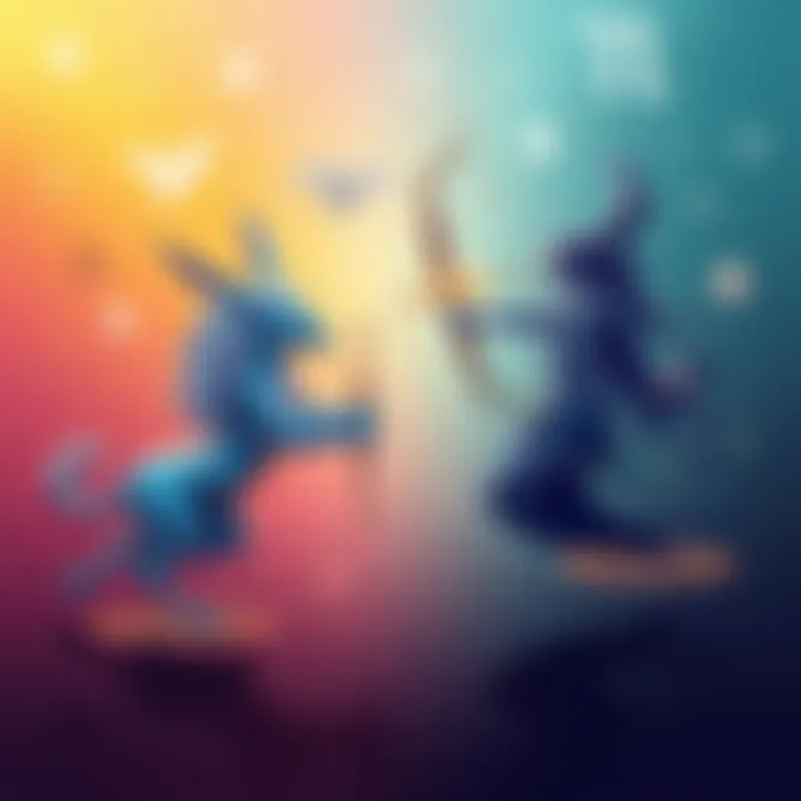 Illustration showing Aquarius and Sagittarius zodiac signs with symbols and stars in the background, representing their relationship dynamics.
