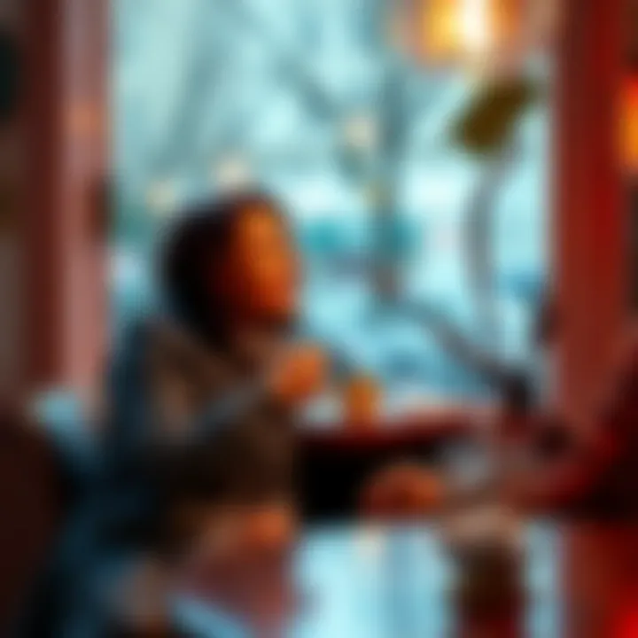 An Aquarius woman and Sagittarius man share a fun moment in a cozy café, discussing their relationship dynamics.