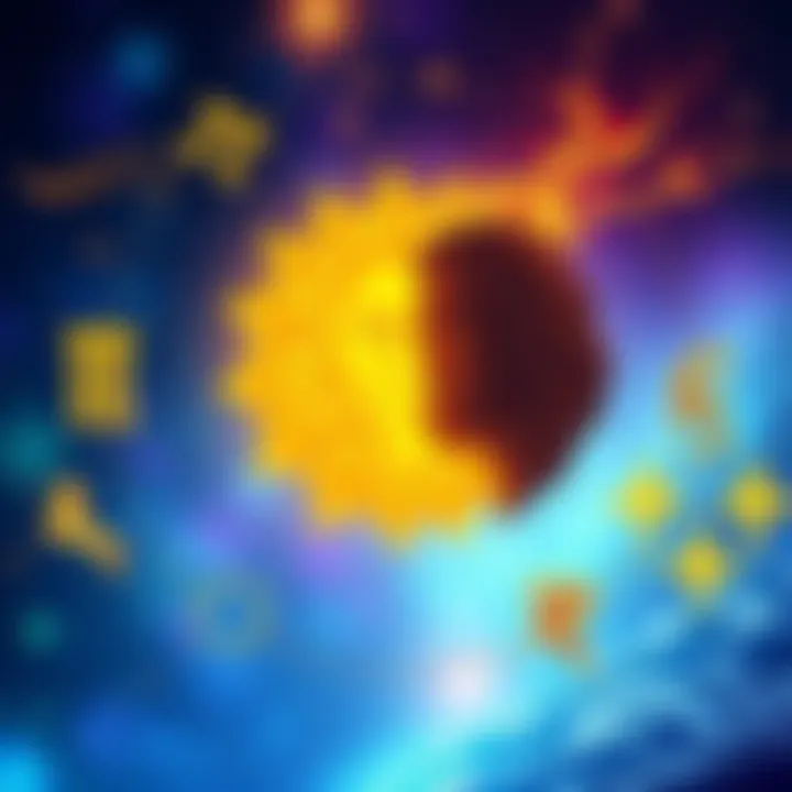 An illustration showing the connection between Aquarius sun signs and Leo rising personalities, featuring astrological symbols and a vibrant background.