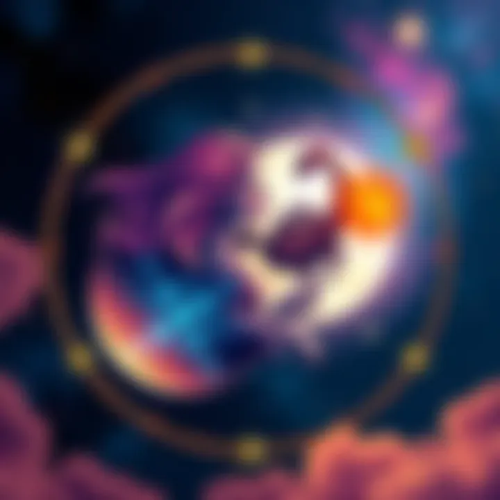 A vibrant illustration showing the symbols for Aquarius and Scorpio blending together in a celestial background, representing emotional depth and spiritual connection.