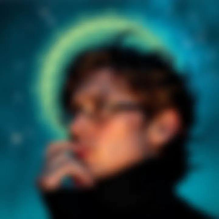 A person with an Aquarius Sun and Rising sign reflects a thoughtful expression, set against a backdrop of stars and constellations, symbolizing astrology and social complexity.