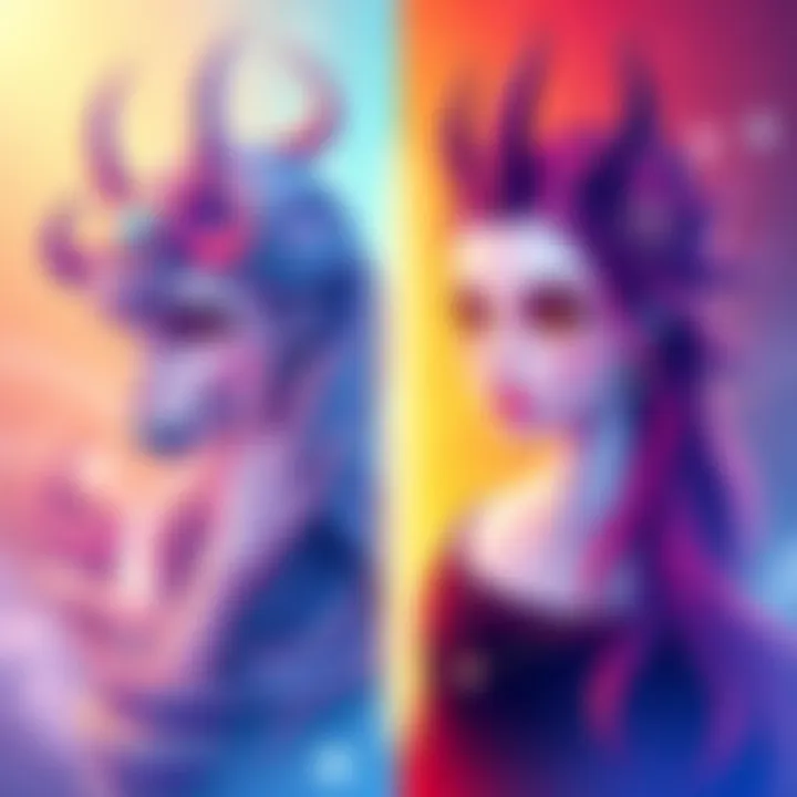 An illustration showing January Aquarius on one side with cool colors and February Aquarius on the other with warmer colors, highlighting their different traits and styles.