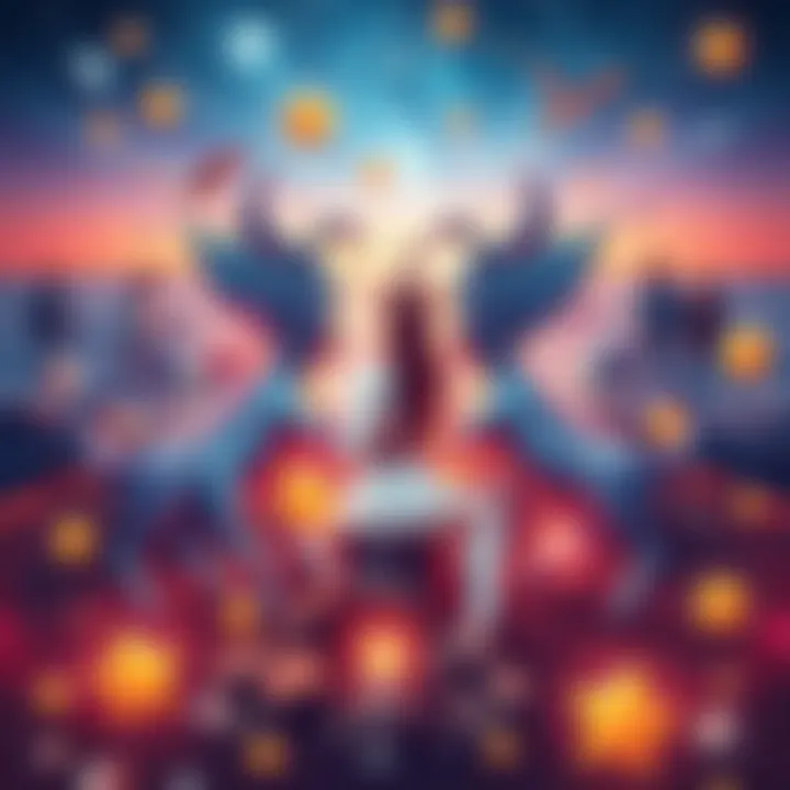 A visual representation of Aquarius traits, showcasing innovative ideas and social interactions. Symbols of friendship and creativity surround the Aquarius sign.