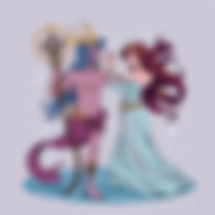 A playful illustration of Aquarius and Virgo symbols, with Aquarius as a water bearer and Virgo as a maiden, showcasing their unique dynamics in love.