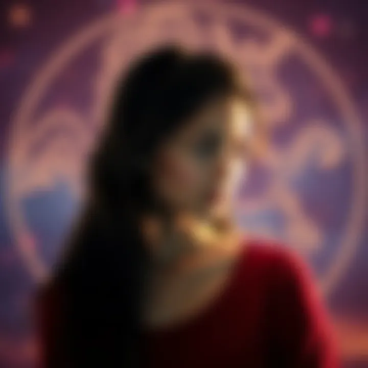 A young woman with an Aquarius symbol background looks thoughtful, representing her search for meaningful romance after past relationships.