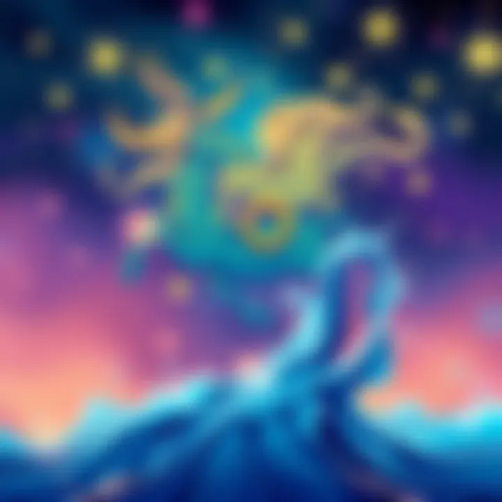 A vibrant illustration of the Aquarius sign with flowing water and stars, symbolizing creativity and individuality.