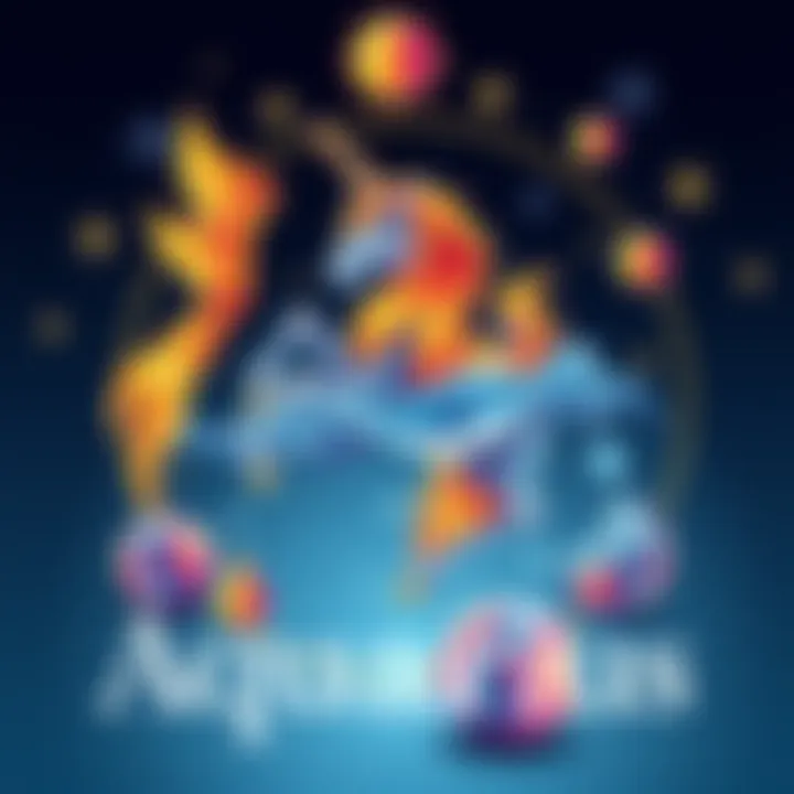 A colorful illustration representing the Aquarius zodiac sign, featuring water symbols and stars, reflecting unique personality traits.