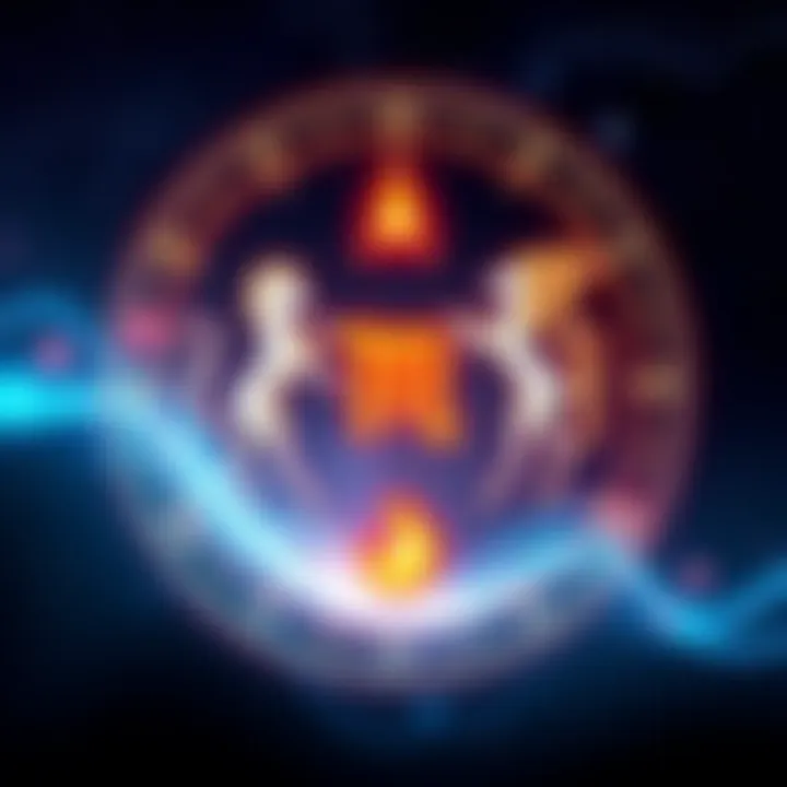 Four Aquarius symbols arranged in a circle, showcasing their unique traits in astrology, with stars in the background.