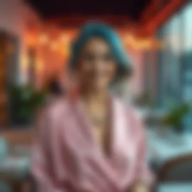 Aquas Dressing Up for Dinner An Aqua person dressed in a stylish outfit, smiling and preparing for a dinner outing, showcasing a transition from tomboy to fashionable attire.