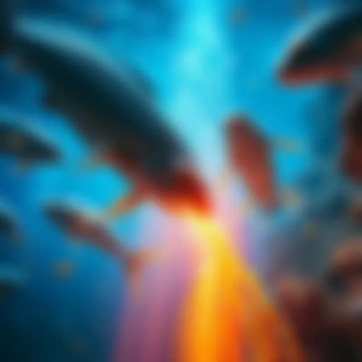 A group of aquas displaying traits of superiority while interacting with other beings in a vibrant underwater setting.