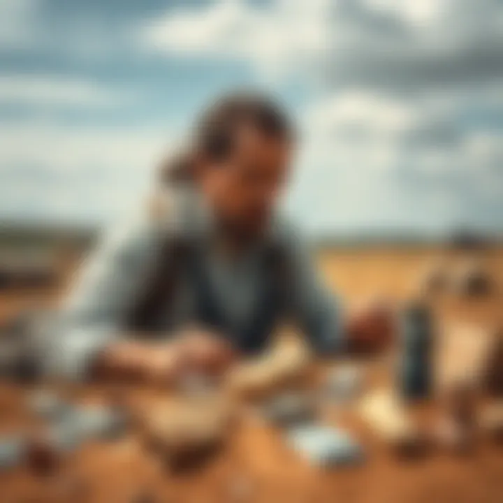 An archaeologist in a field setting analyzing ancient artifacts with tools