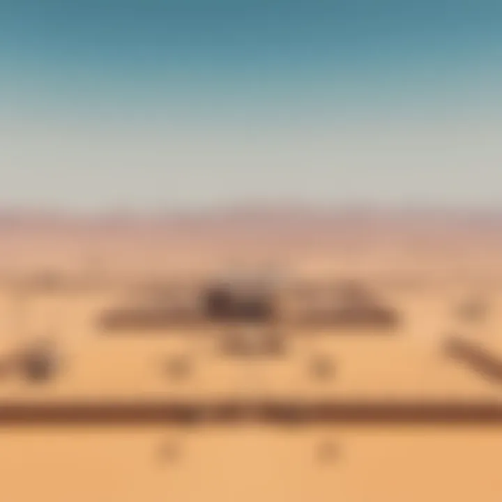 Aerial view of a secure military base with high fences and desert landscape, suggesting secrecy and possible experimentation within.