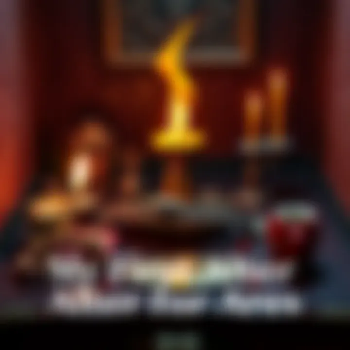 Ares altar with offerings A small altar dedicated to Ares with a Celtic bracelet and a dancing flame