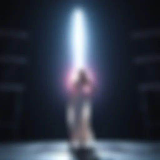 Ariana Grande rising from a dark scene towards a bright white light in her music video