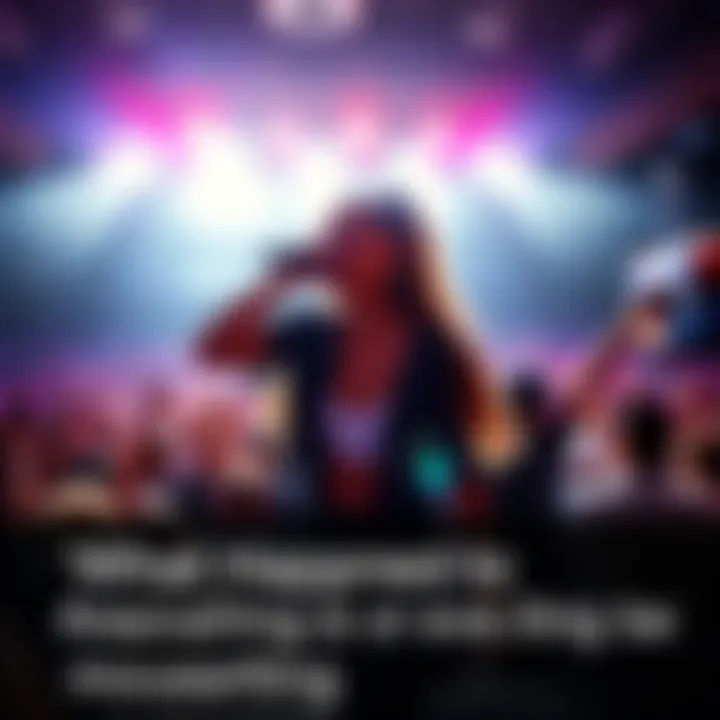 Ariana Grande performing on stage with bright lights and a cheering crowd