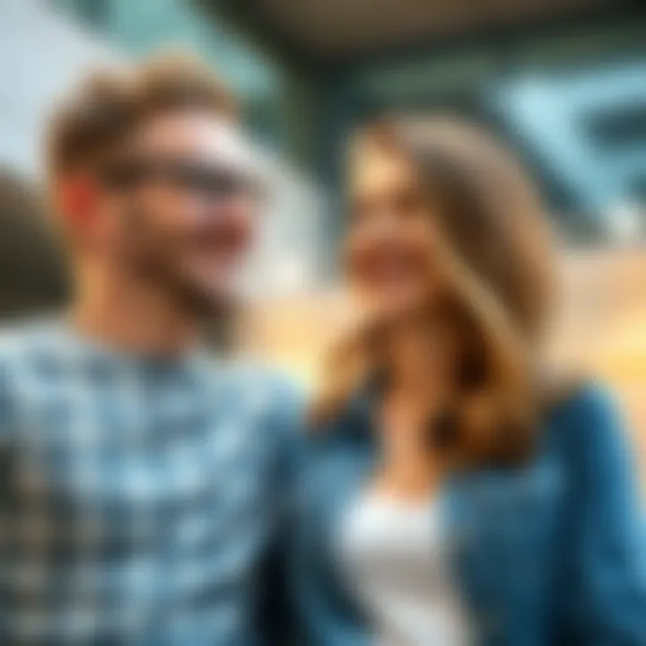 A smiling Aries man and woman share a light-hearted moment, reflecting the excitement and energy in their relationship.