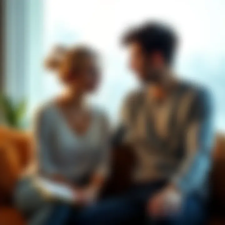 An Aries woman and a Pisces man sit together, discussing their friendship with thoughtful expressions, reflecting their different perspectives on relationships.