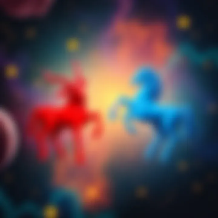 Aries and Aquarius Zodiac Signs Illustration of Aries and Aquarius zodiac symbols with stars and constellations around them