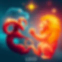 Illustration showing the Aries symbol as a ram and the Leo symbol as a lion, representing their traits and interactions.