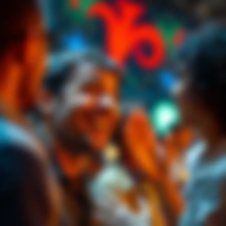 A cheerful Aries man with a warm smile, engaging in a lively conversation, surrounded by symbols of astrology like stars and zodiac signs.