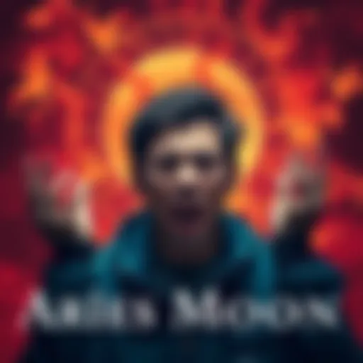 A person expressing emotions, balancing aggression and calmness, with a fiery background symbolizing Aries energy.