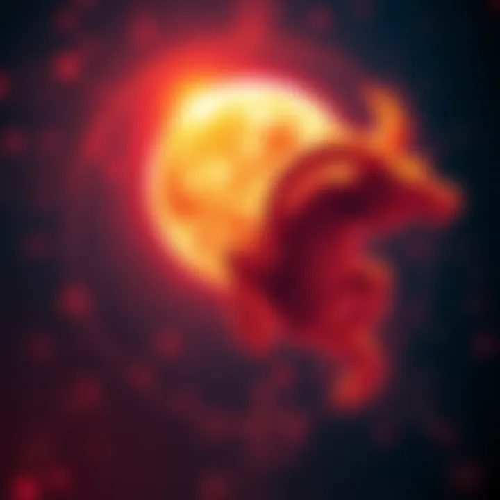 Aries Moon Traits A representation of Aries Moon traits with fiery colors and star symbols, showcasing passion and assertiveness.