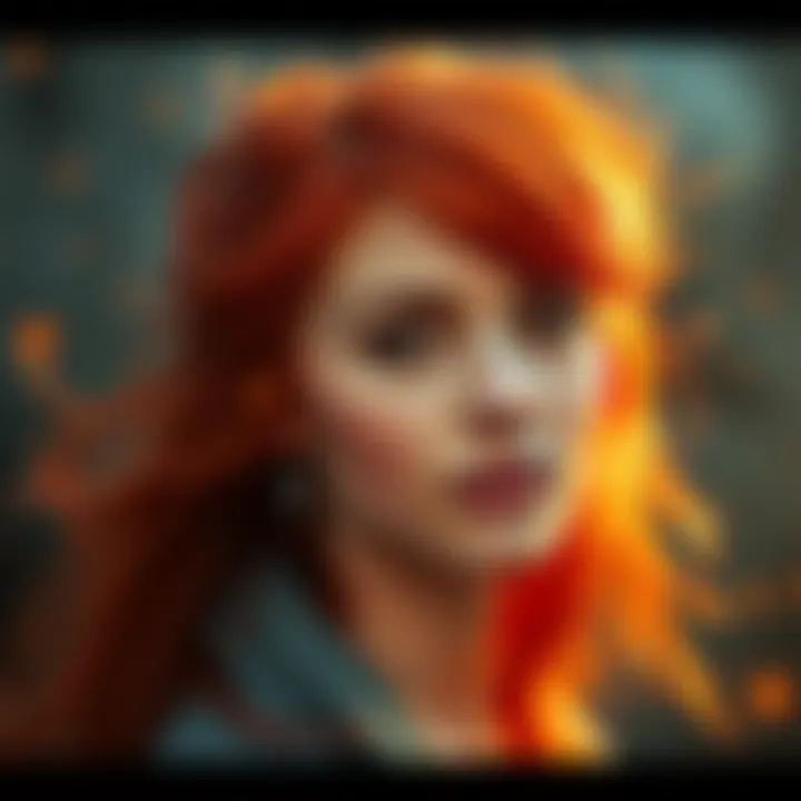 A woman with fiery red hair gazes confidently, embodying the traits of Aries rising, blending strength and softness.