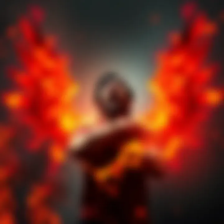 A person representing Aries passionately expressing their sacred anger, surrounded by fiery colors symbolizing strength and personal growth.