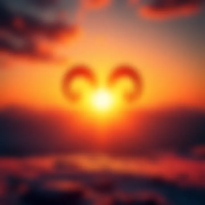 An Aries symbol surrounded by a bright sunrise representing new beginnings and opportunities