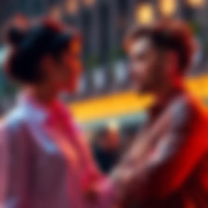 An Aries woman confidently engaging in a conversation with an Aries man, showcasing their dynamic personality traits.