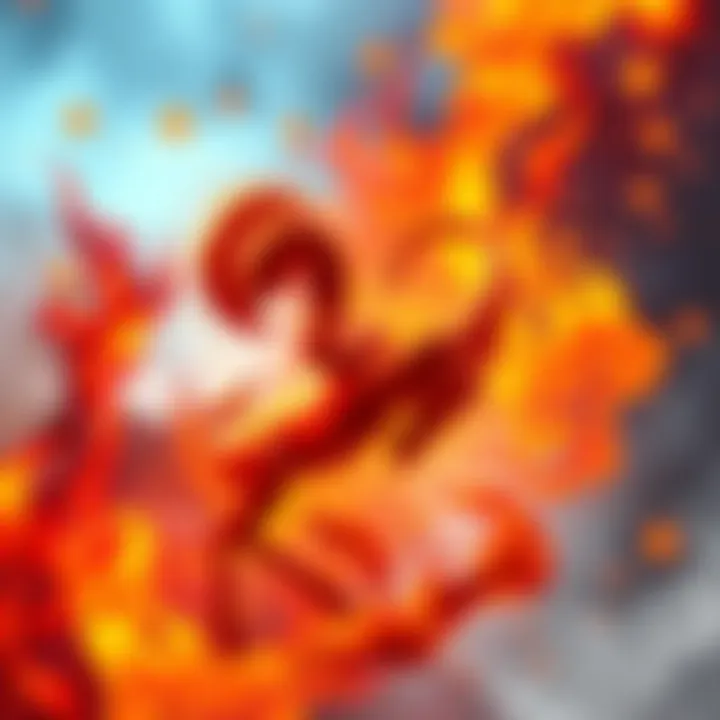 Illustration of the Aries zodiac symbol with flames and stars in the background, representing fiery personality traits