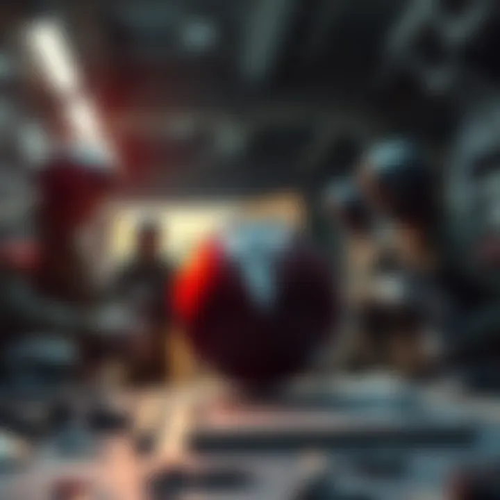 Soldiers examining a strange object in a military lab setting