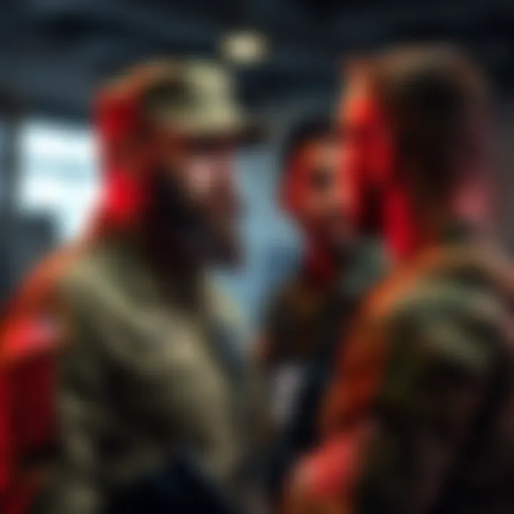 Active-duty Army member discussing beard exemption request with fellow service members