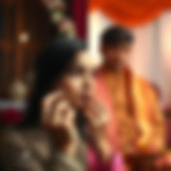 A young woman looks thoughtfully at two wedding rings, symbolizing love marriage and arranged marriage, with a split background of romantic and traditional settings.